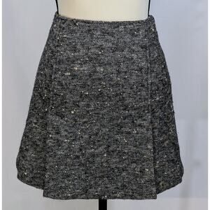 Theory Tweed A-Line Mini Skirt Black Beige Flecked Wool Alpaca Blend Size 2
